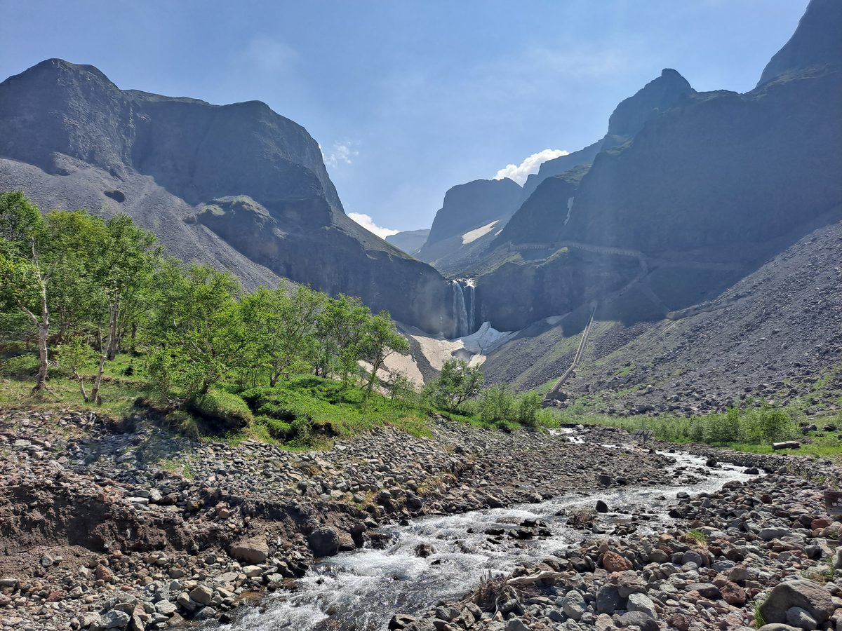 The Changbai Waterfall pouring from the crater rim on the North Slope